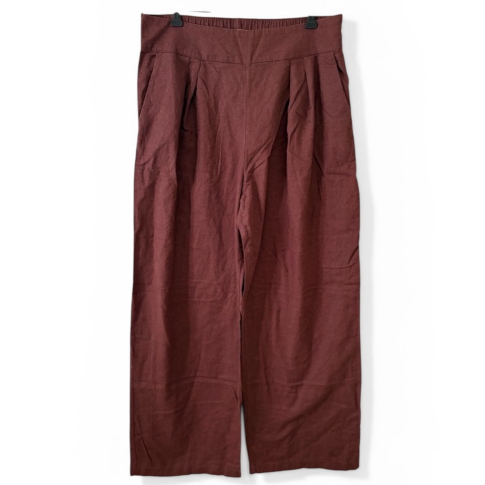 Abercrombie & Fitch Linen Blend Wide Leg Pants Brown Elastic Waist Women’s L